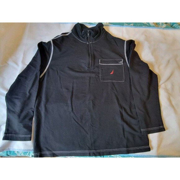 Nautica Sweatshirt Men's Medium Navy‎ 1/4 Zip Pullover Cotton Lightweight EUC - Picture 1 of 6